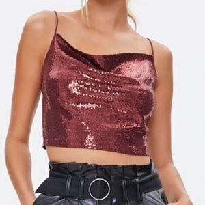 NWT✨ FOREVER21 WINE SEQUIN CROP TOP TANK